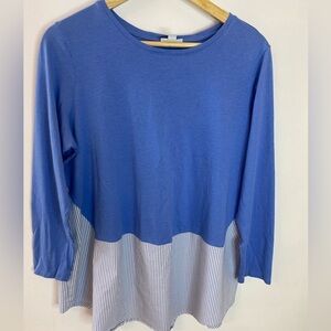 J. Jill Mixed Media Blue Striped Hem Cotton Tunic Size 1X